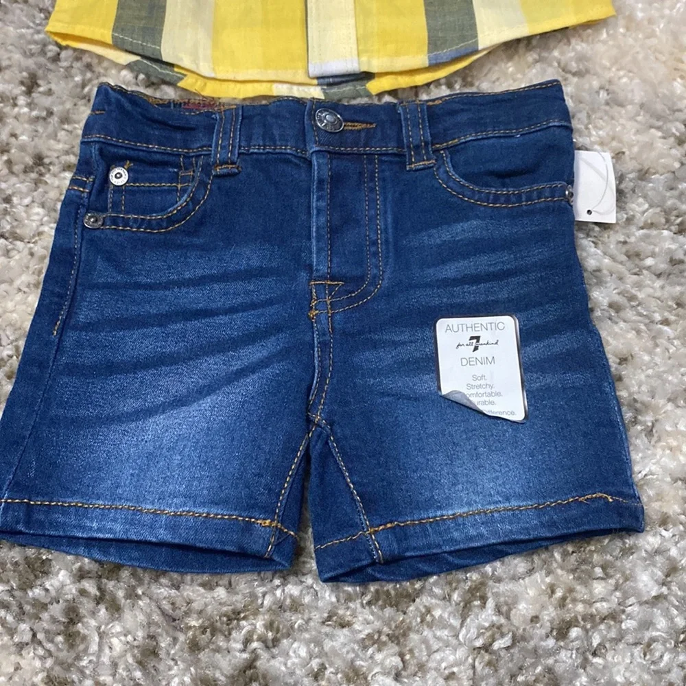For All Mankind Baby Boy Denim Shorts Button Down Shirt Outfit Set